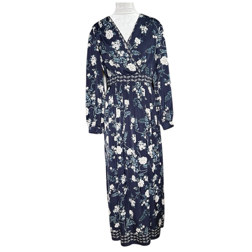 Gal Meets Glam Women’s Jade Long Sleeve Maxi Dress Navy Blue Floral. Size 6